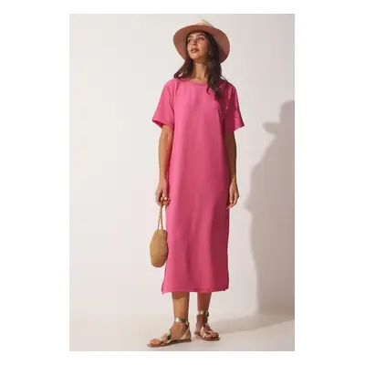 Happiness İstanbul Women's Pink Loose Long Daily Casual Knitted Dress