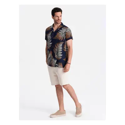 Ombre Men's patterned viscose shirt with short sleeves - fern