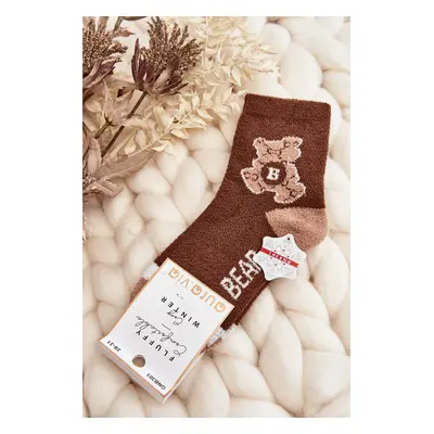 Youth warm socks with teddy bear, brown