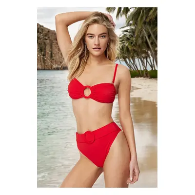 Trendyol Red Belted Accessory High Waist High Leg Regular Bikini Bottom