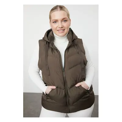 Trendyol Curve Khaki Regular Fit Hooded Seasonal Quilted Vest