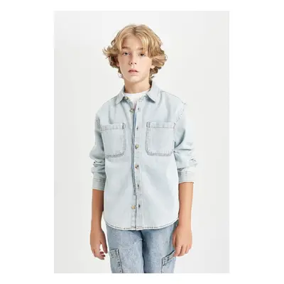 DEFACTO Boy Oversize Fit Polo Collar Jean Long Sleeve Shirt