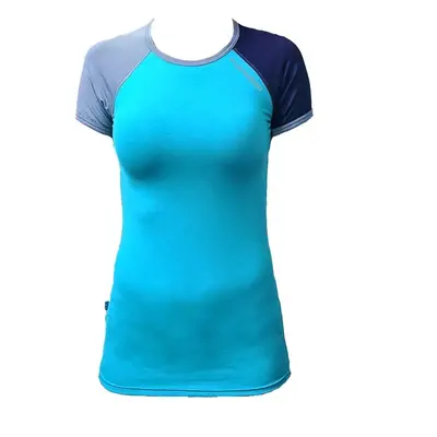 Women's functional bamboo T-shirt with short sleeves - turquoise - blue sleeves