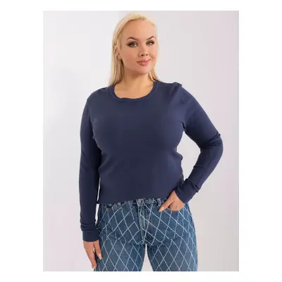 Navy Blue Classic Plus Size Round Neck Sweater