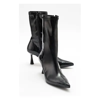 LuviShoes SPEZIA Black Patent Leather Women's Heeled Boots