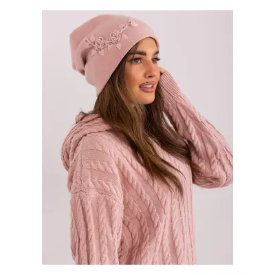 Dusty pink knitted hat with cashmere