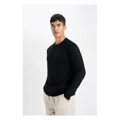 DEFACTO Men's Black Standard Fit Regular Cut Crew Neck Basic Knitwear Sweater