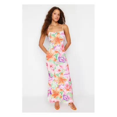 Trendyol Multicolored Floral Bodycone/Fit Strap Maxi Stretchy Knitted Maxi Pencil Dress