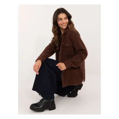 Brown oversized bouclé shirt with pockets