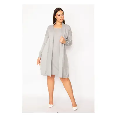 Şans Women's Plus Size Gray Dress Cardigan with the Front