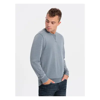 Ombre Washed men's sweatshirt with decorative stitching at the neckline - light blue