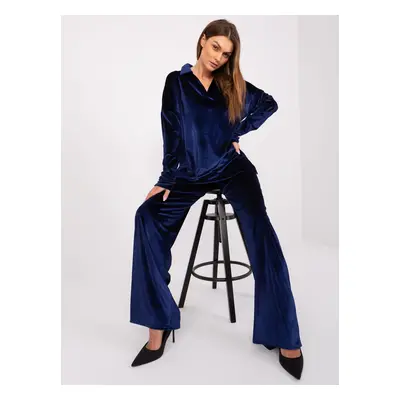 Navy blue velour set with blouse