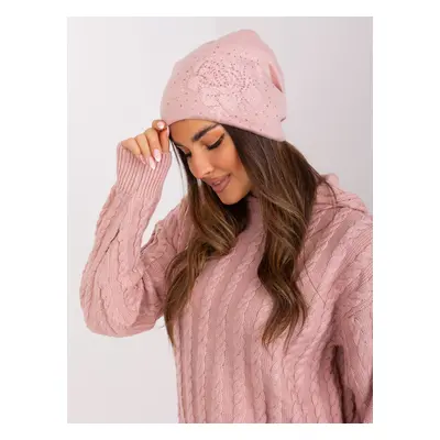 Light pink knitted beanie with rhinestones