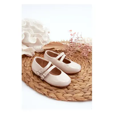 Patent leather children's ballet flats with straps, Beige Margenis