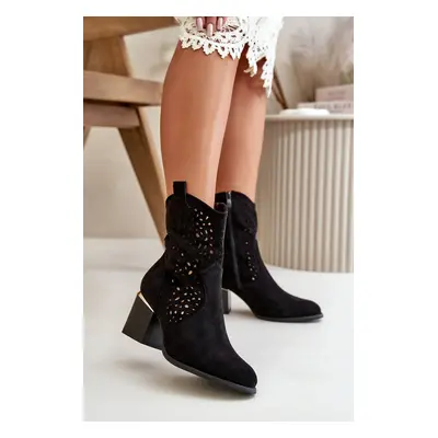 Openwork ankle boots with a flat eco suede with a zipper - black Sevana