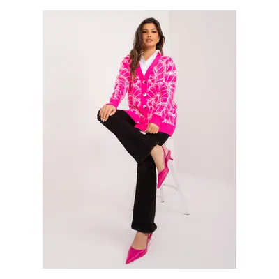 Fluo pink oversize sweater with button closure