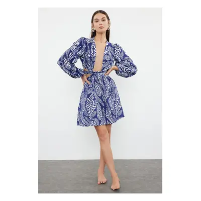 Trendyol Geometric Patterned Mini Woven Cut Out/Window Beach Dress