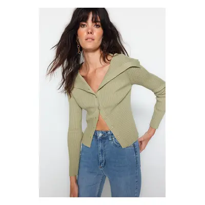 Trendyol Khaki Crop Turndown nyak kötöttáru Cardigan