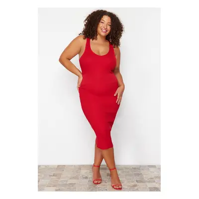 Trendyol Curve Red Bodycon Slim Midi Knitwear Dress