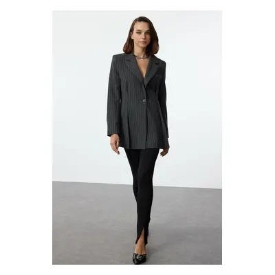 Trendyol Grey Striped Premium Polyviscose Blazer Jacket