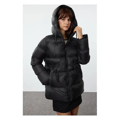 Trendyol Black Regular Fit Hooded Waist Drawstring Detail Water Repellent Winter Puffer Jacket