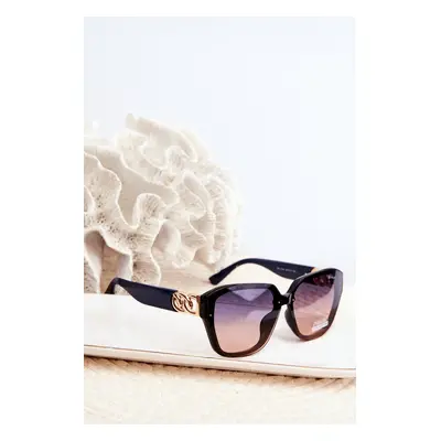 Women's Sunglasses with Gold Detailing UV400 Dark Blue-Black