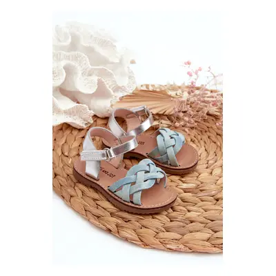 Children's sandals with hook-and-loop closure and intertwined straps Blue Dianttha