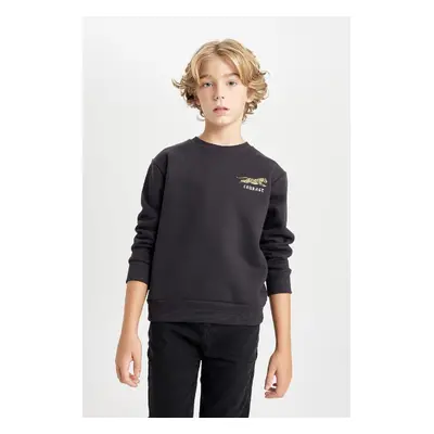 DEFACTO Boy's Crew Neck Printed Thick Sweatshirt