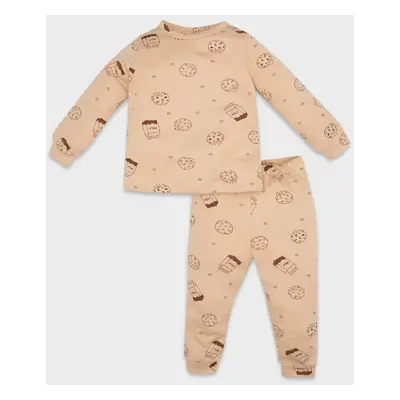 DEFACTO Baby Boy Milk Printed Long Sleeve Top Long Bottom Pajama Set