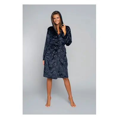 Eliksir women's long-sleeved bathrobe - navy blue print