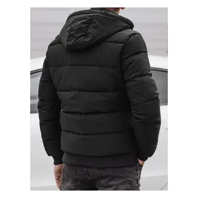 Men's winter quilted jacket with hood black Dstreet