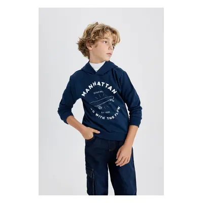 DEFACTO Boy Printed Hooded Thick Sweatshirt