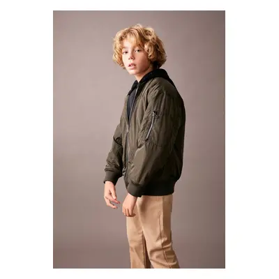 DEFACTO Boys' Double Sided Removable Hooded College Collar Bomber Coat