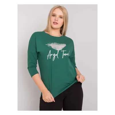 Plus Size Dark Green Cotton Blouse with Printed Design