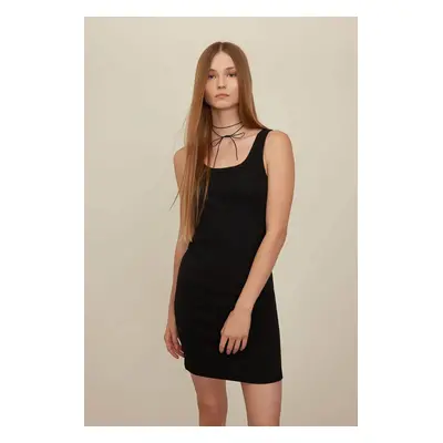 DEFACTO Coool Bodycon Crew Neck Ribbed Camisole Strap Mini Dress