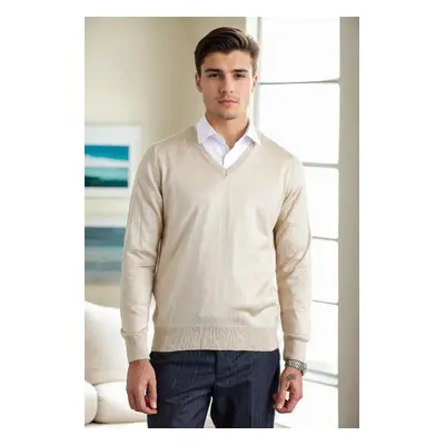 38804 Dewberry Mens V Neck Knit Sweater-STONE