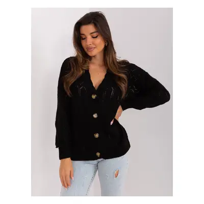 Black openwork cardigan with buttons