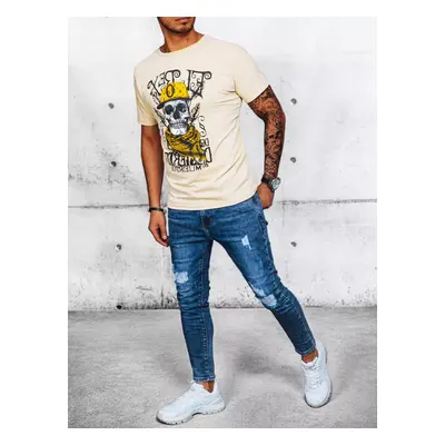 Men's cream T-shirt with Dstreet print