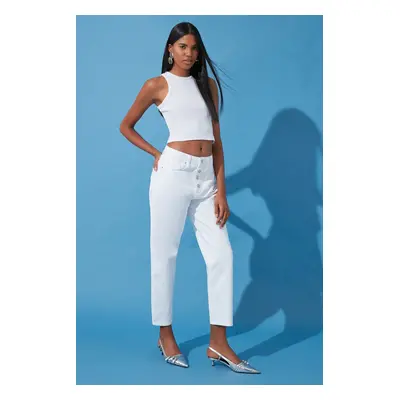 Trendyol White Buttoned Front High Waist Mom Jeans