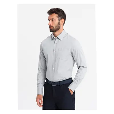 Ombre Men's SLIM FIT shirt in decorative fabric with pocket - grey