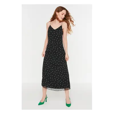 Trendyol Black Polka Dot A-line Sifonnal bélelt midi szőtt ruha