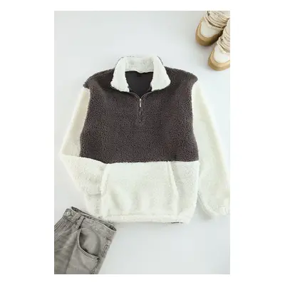 Trendyol Smoke Unisex Oversize/Wide Cut Color Block Stand Collar Warm Plush Sweatshirt