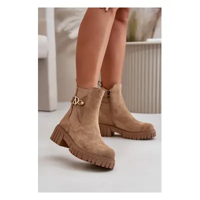 Insulated women's ankle boots with gold details Eco suede beige Bervena