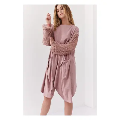 Asymmetrical oversize dress with transparent cappuccino sleeves