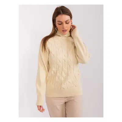 Light beige women's sweater with cables