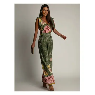 Patterned women's jumpsuit with wide legs green