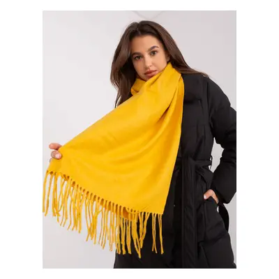 Dark yellow wide scarf with fringe