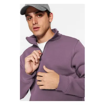 Trendyol Purple Regular/Normal Cut Stand Collar Zippered Cotton Basic Sweatshirt