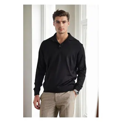 28296 Dewberry Polo Neck Mens Knit Sweater-BLACK