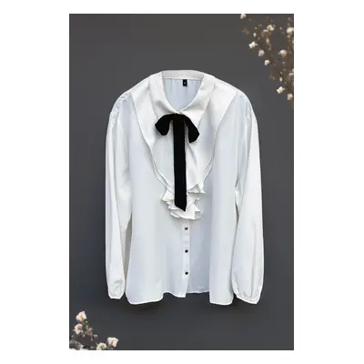 Trendyol Curve Ecru Woven Shirt with Removable Bow